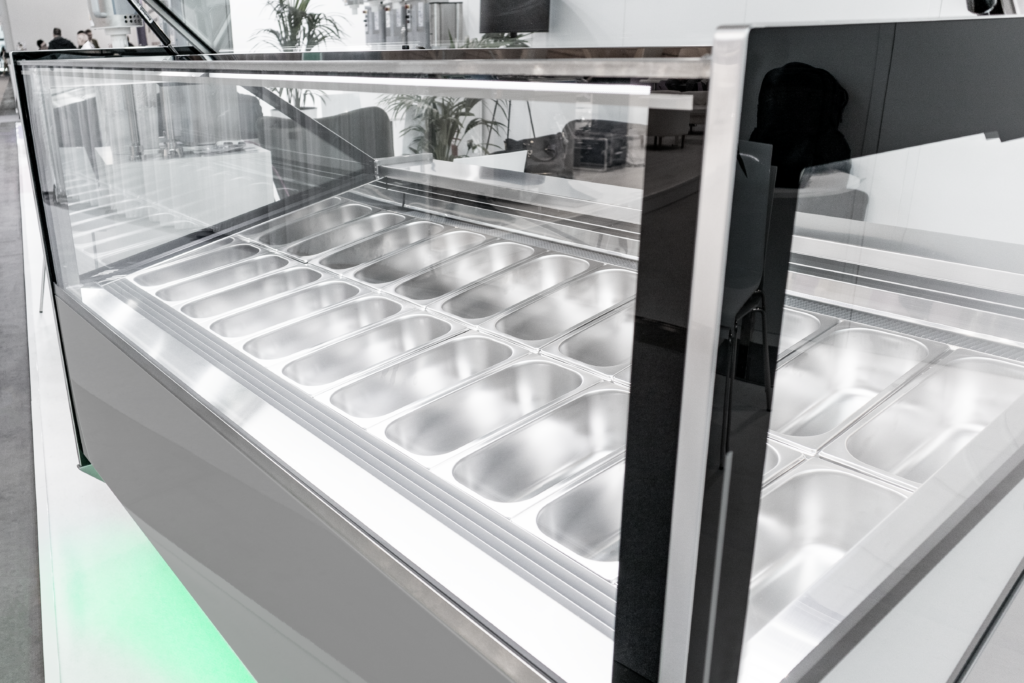 corner view of gelato cabinet Marisa by La Squadra
